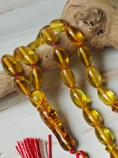 Natural Green Caribbean Amber Rosary | 33 Olive Beads | Pocket Size | 15g