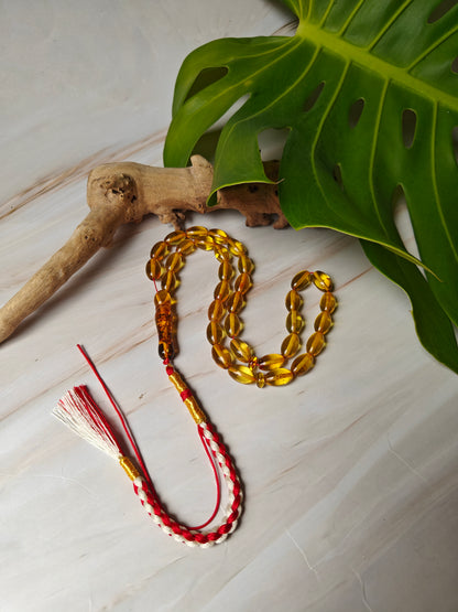 Natural Green Caribbean Amber Rosary | 33 Olive Beads | Pocket Size | 15g