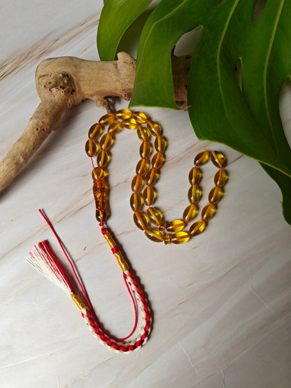 Natural Green Caribbean Amber Rosary | 33 Olive Beads | Pocket Size | 15g