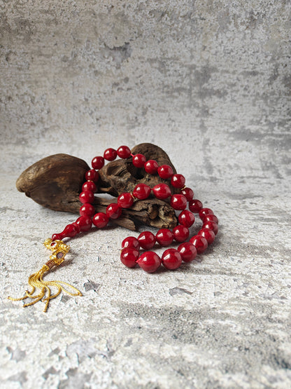 American Bakelite Tasbih – 33 Istanbul Shape Beads | Maroon with Black Veins | Antique Material