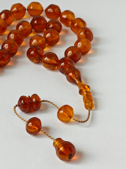 German Bakelite Misbah – 37 Istanbul Beads | Rare Star Disk Orange