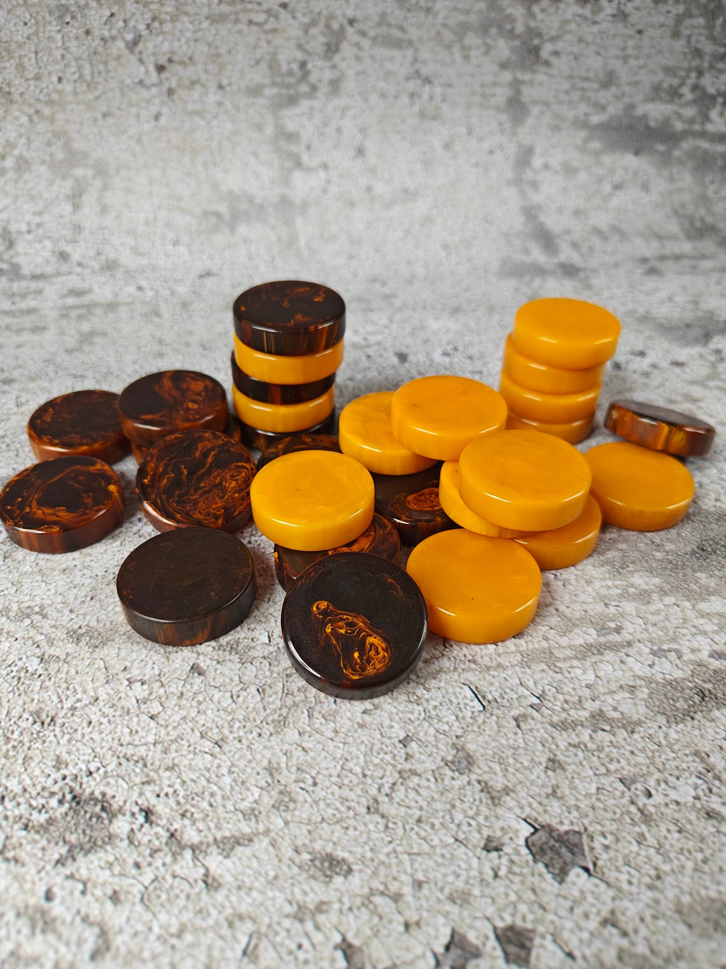 Antique American Bakelite Checkers – Galaxy Color Raw Material (30 Pieces, 255.9g)