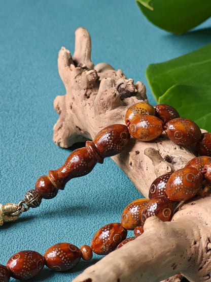 Antique Kokka Seed Tasbih – 33 Hand Carved Silver Inlaid Beads | Egyptian Craft
