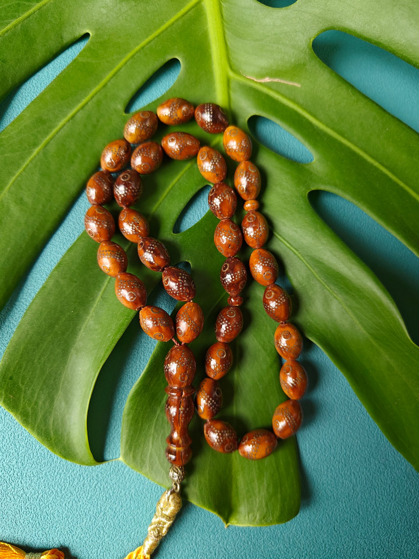 Antique Kokka Seed Tasbih – 33 Hand Carved Silver Inlaid Beads | Egyptian Craft