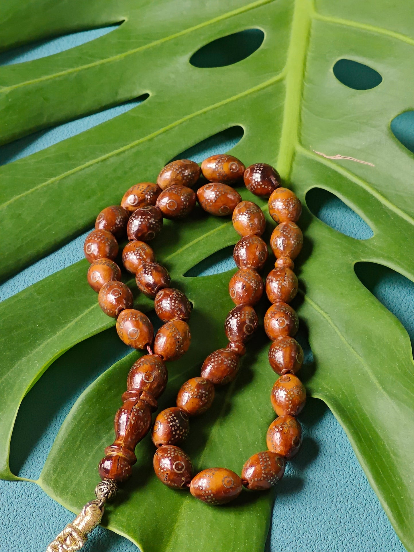 Antique Kokka Seed Tasbih – 33 Hand Carved Silver Inlaid Beads | Egyptian Craft