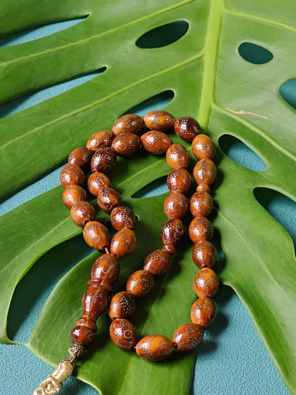 Antique Kokka Seed Tasbih – 33 Hand Carved Silver Inlaid Beads | Egyptian Craft