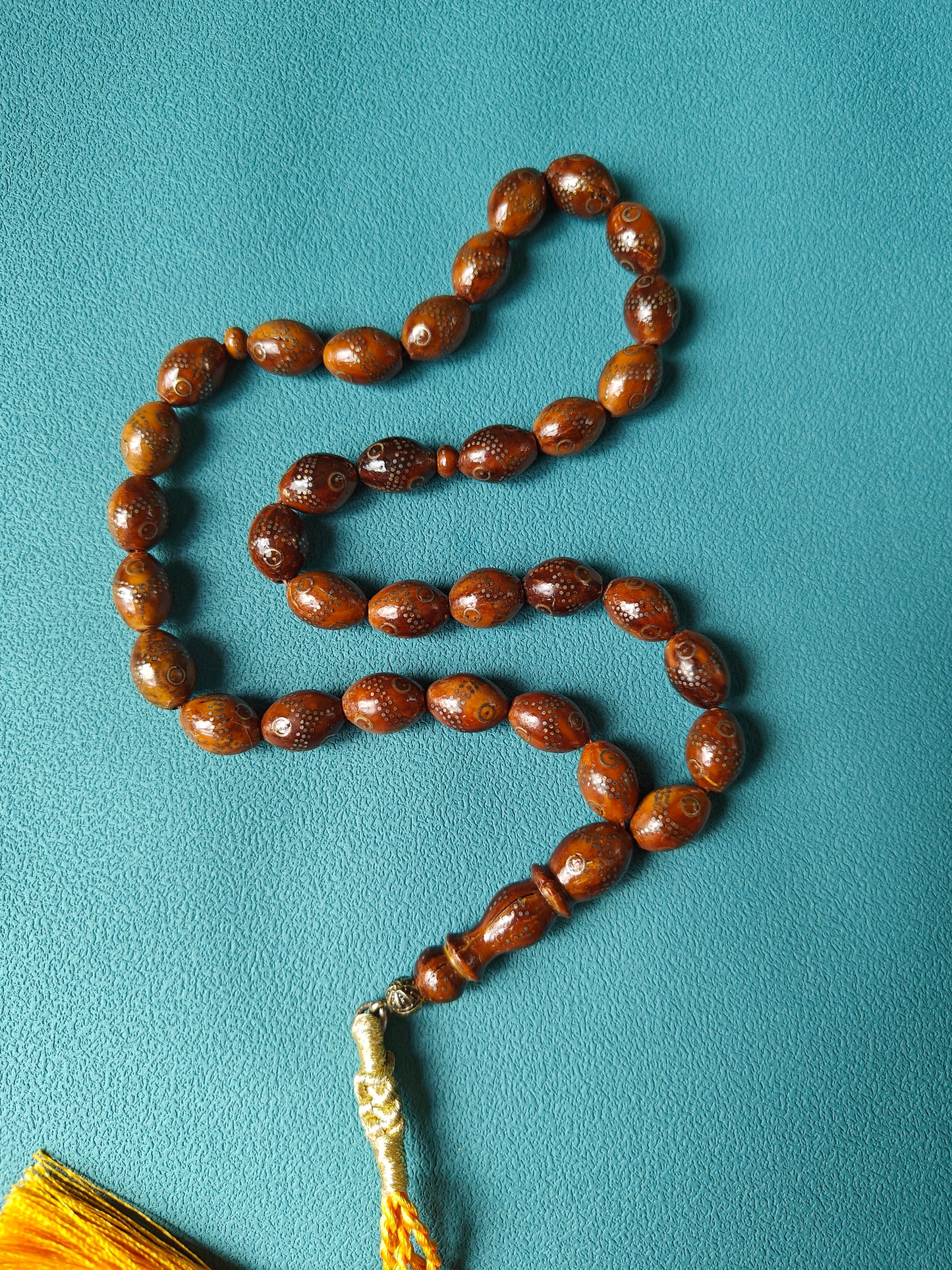 Antique Kokka Seed Tasbih – 33 Hand Carved Silver Inlaid Beads | Egyptian Craft