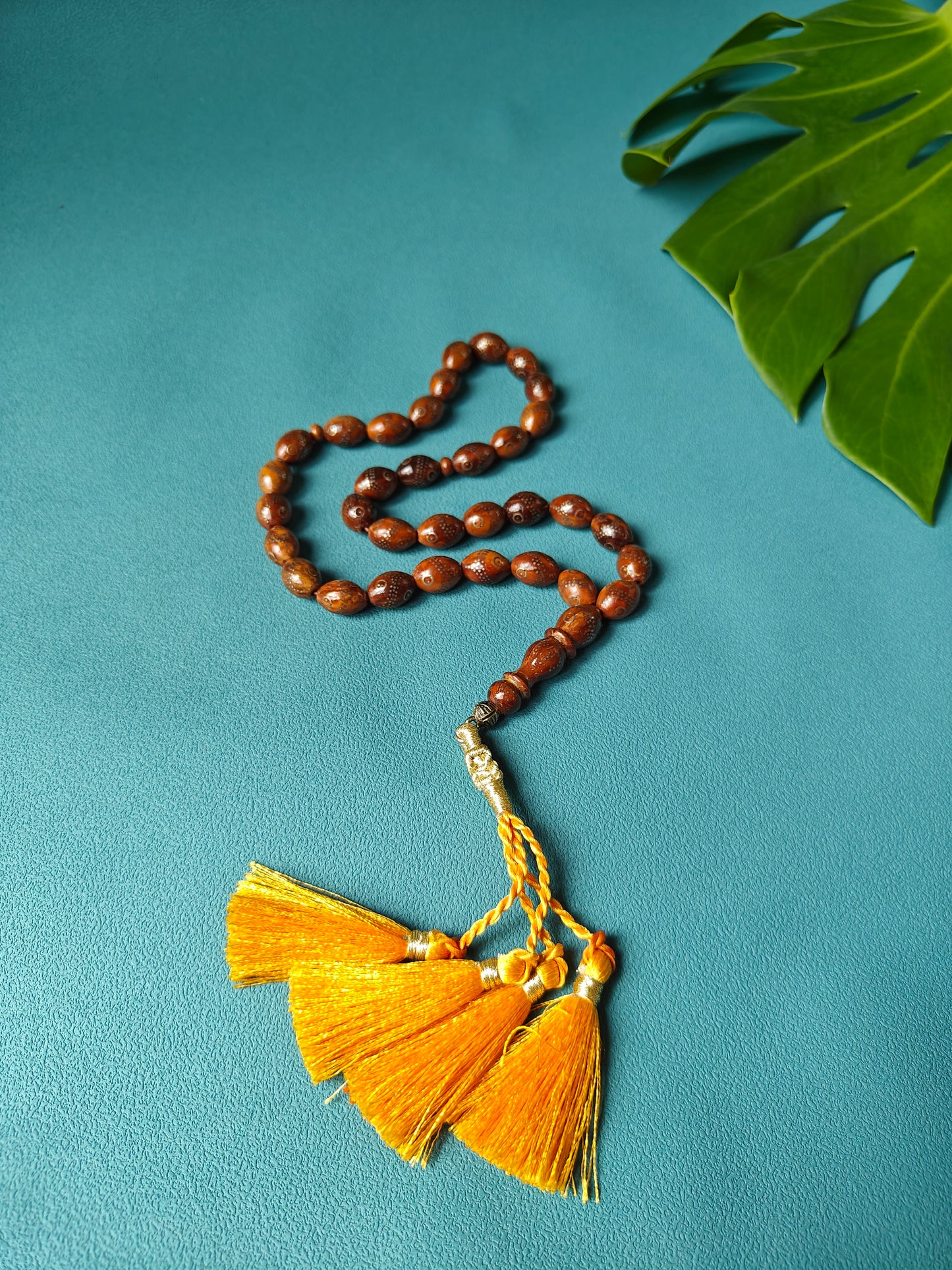 Antique Kokka Seed Tasbih – 33 Hand Carved Silver Inlaid Beads | Egyptian Craft