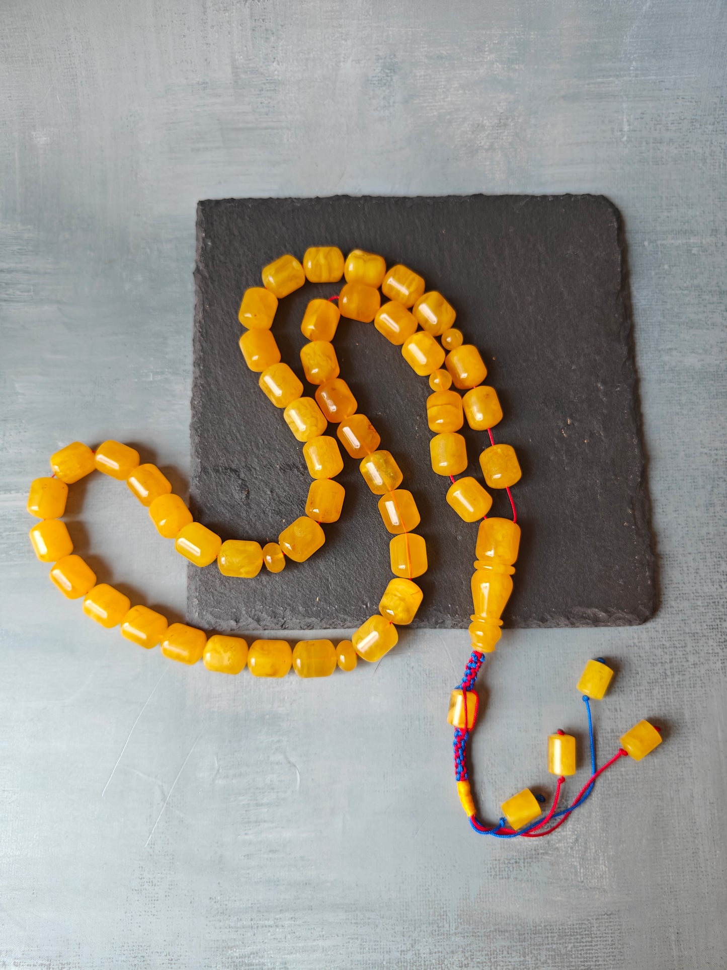 Naturally Aged Baltic Amber Tasbih – 45 Barrel Beads | Honey Amber