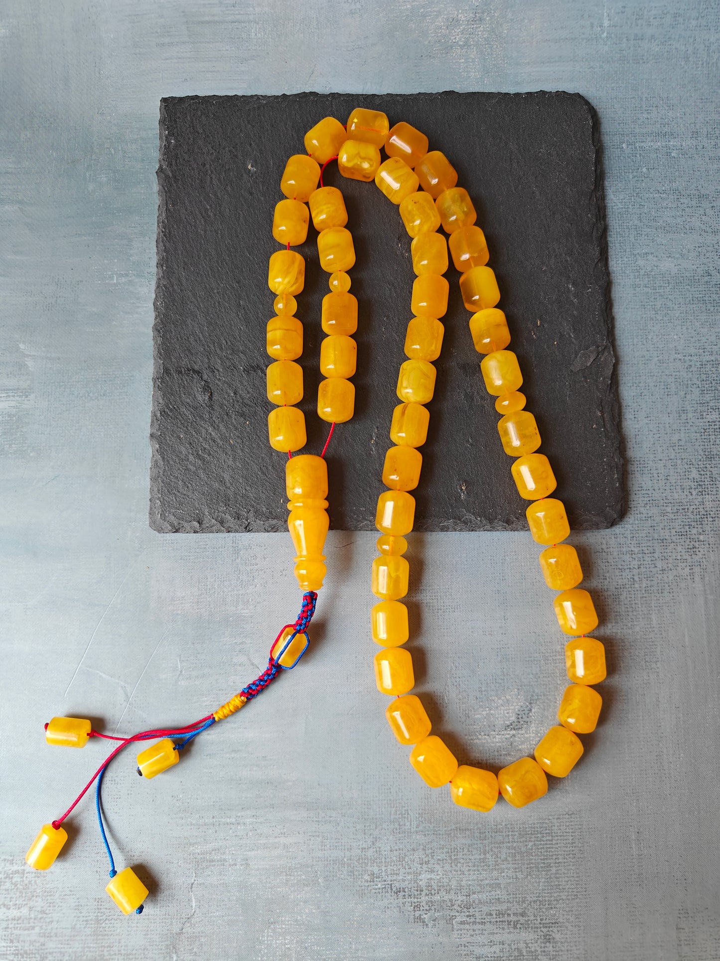 Naturally Aged Baltic Amber Tasbih – 45 Barrel Beads | Honey Amber