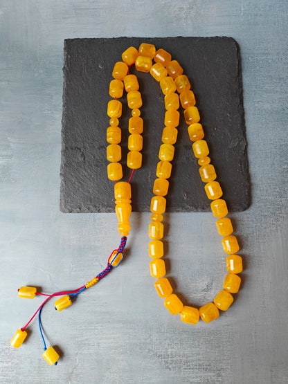 Naturally Aged Baltic Amber Tasbih – 45 Barrel Beads | Honey Amber