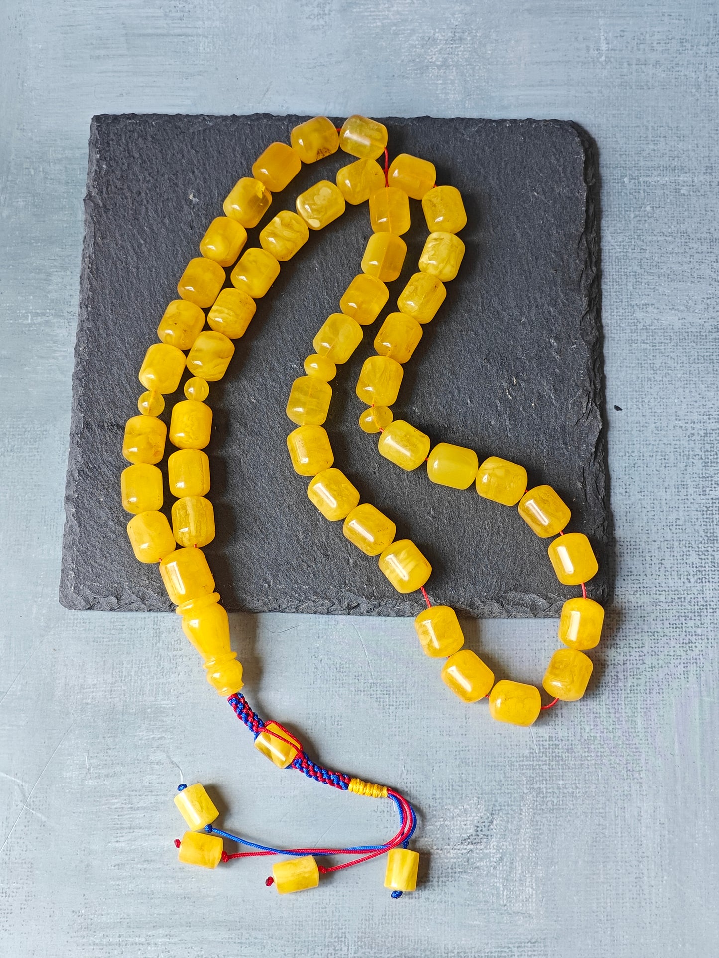 Naturally Aged Baltic Amber Tasbih – 45 Barrel Beads | Honey Amber