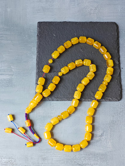 Naturally Aged Baltic Amber Tasbih – 45 Barrel Beads | Honey Amber