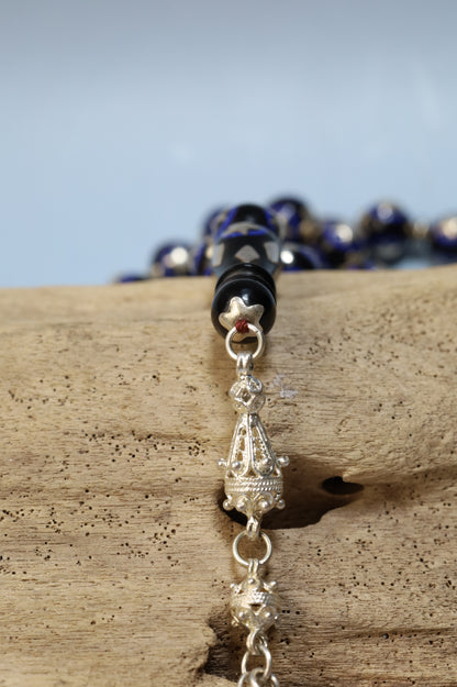 Kokka Wood Misbah with Lapis Lazuli & Silver Stars – Egyptian Craft