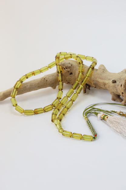 Natural Green Amber Misbah – 45 Beads + 3 Spares