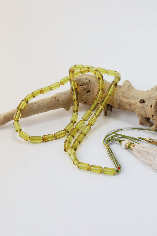 Natural Green Amber Misbah – 45 Beads + 3 Spares