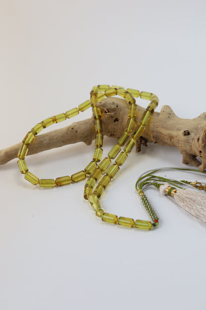Natural Green Amber Misbah – 45 Beads + 3 Spares