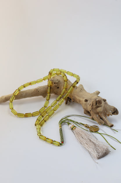 Natural Green Amber Misbah – 45 Beads + 3 Spares