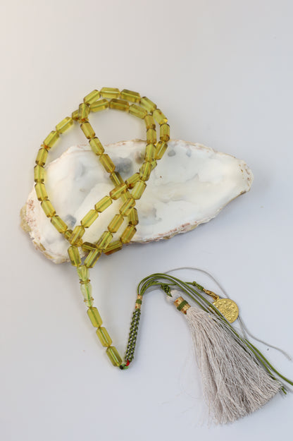 Natural Green Amber Misbah – 45 Beads + 3 Spares