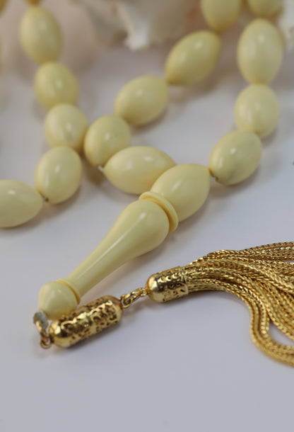 Ivory Chernobyl Old Bakelite Misbah – 33 Selected Olive Shape Beads