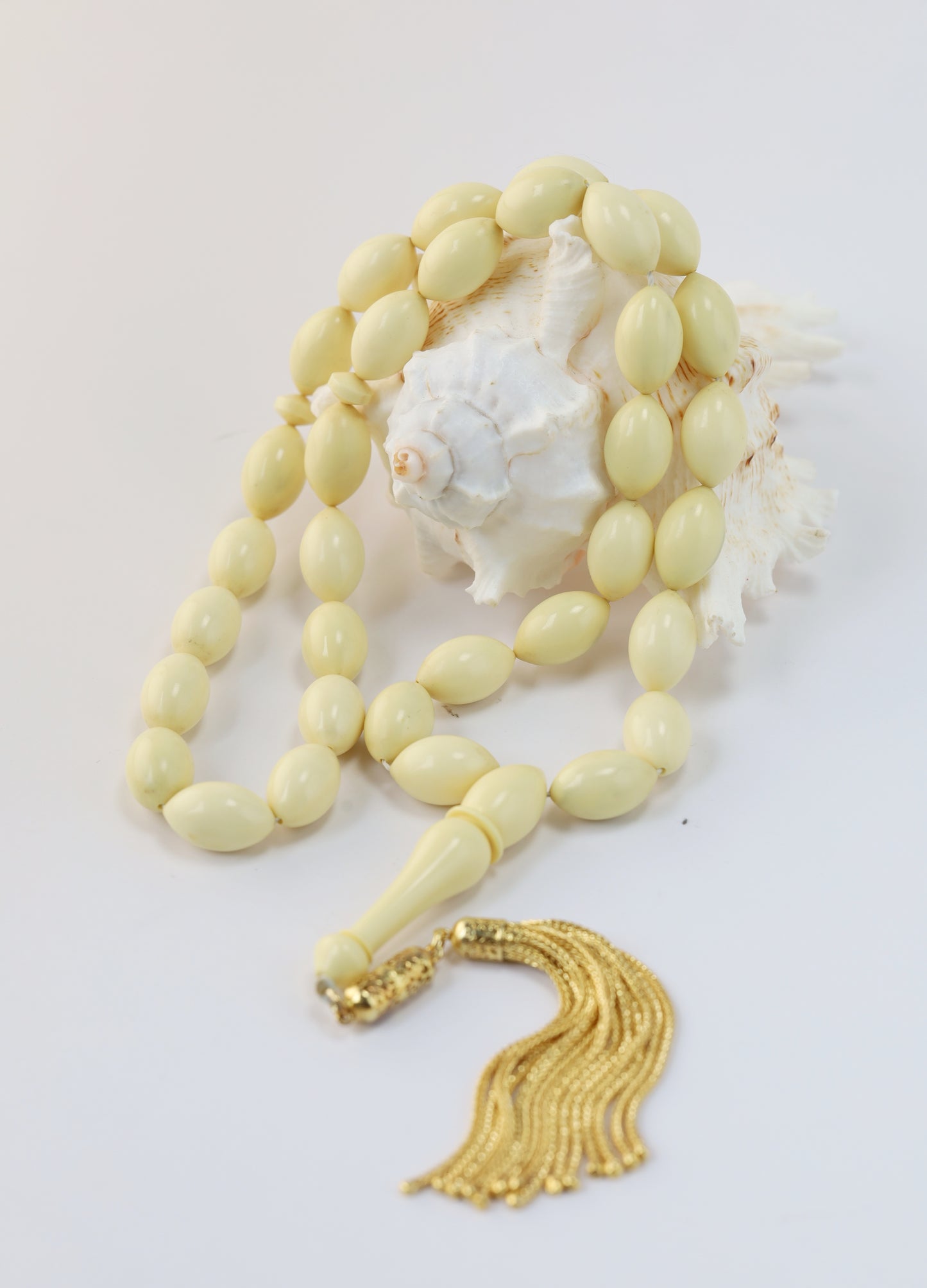 Ivory Chernobyl Old Bakelite Misbah – 33 Selected Olive Shape Beads