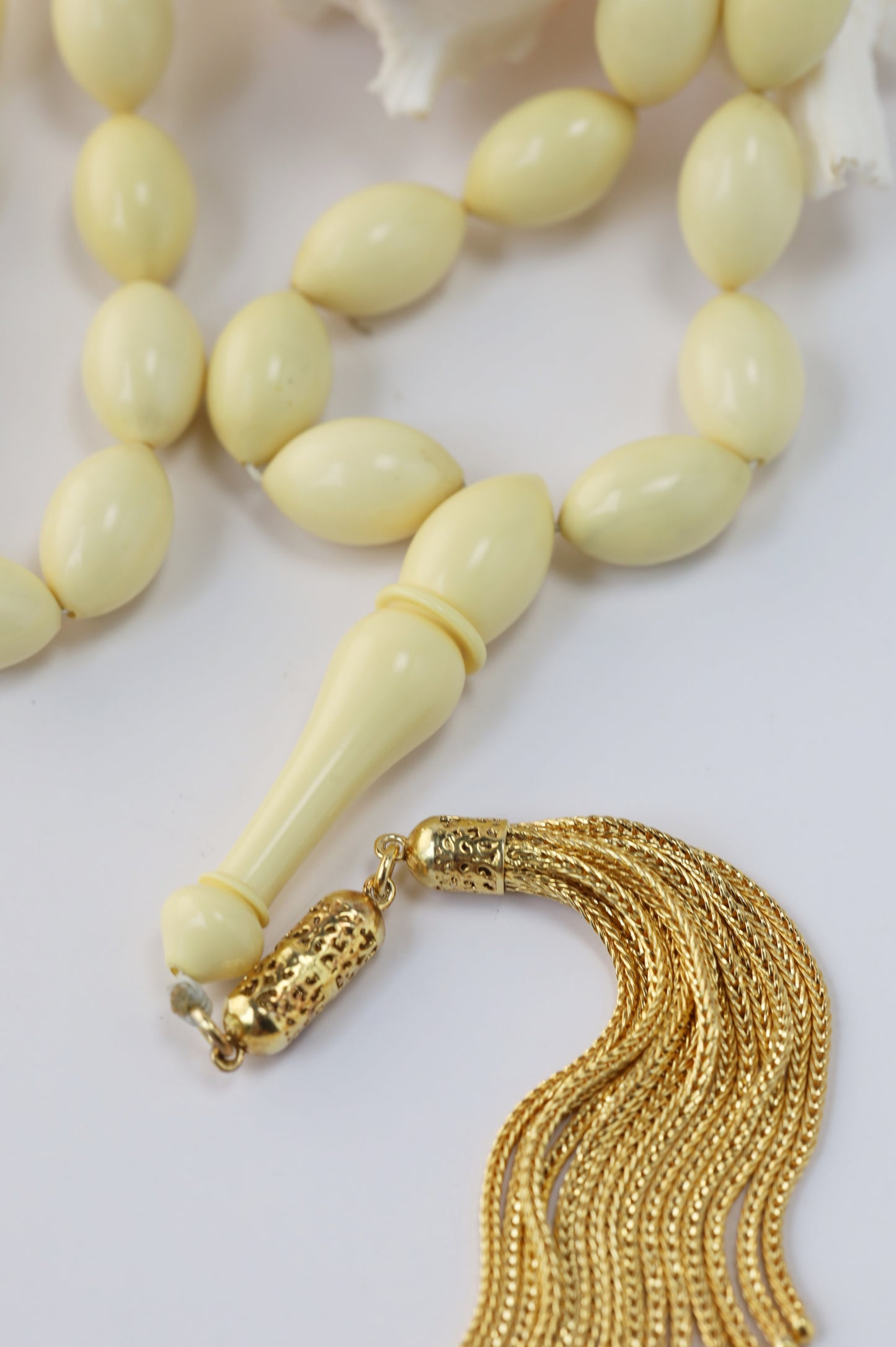 Ivory Chernobyl Old Bakelite Misbah – 33 Selected Olive Shape Beads