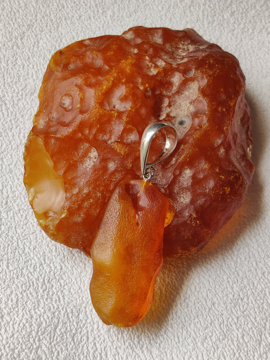 Raw Amber Pendant with Bold Silver Hook