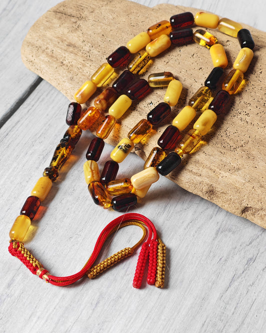 Mackintosh Butterscotch Amber Misbah – 45 Barrel Shape Beads + 3 Spares