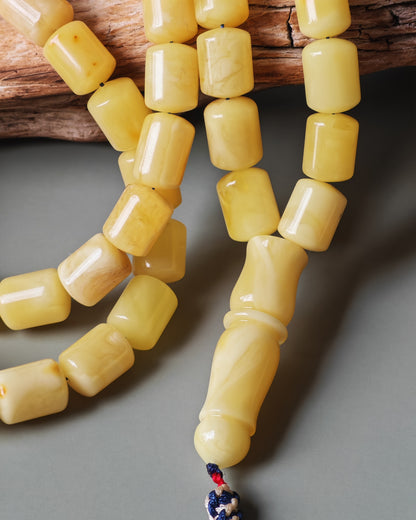 Long Milk Barrel Shape Super Amber Misbah – 99 Beads with Amber Pendant