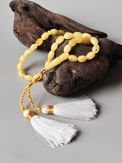 Micro Olive-Shaped Amber Misbah – 33 Beads