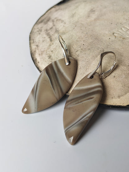 Striped Flint Leaf Earrings | Natural Stone & Silver Clasps
