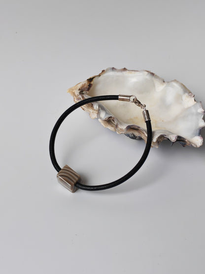 Striped Flint Stone & Leather Bracelet