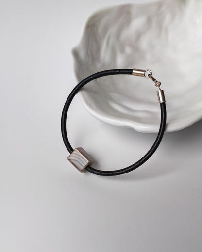 Striped Flint Stone & Leather Bracelet