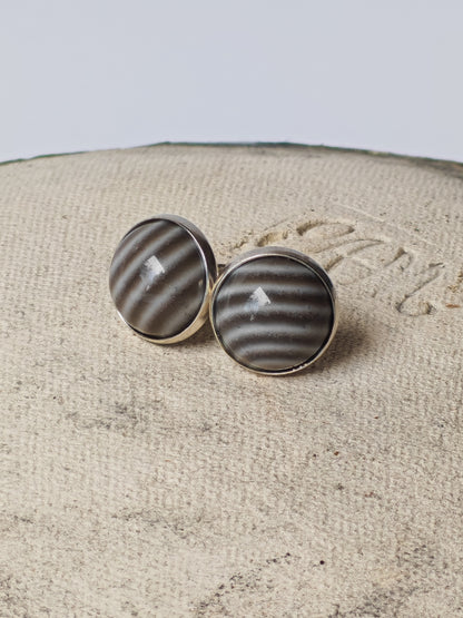 Striped Flint Stud Earrings | Natural Polish Stone