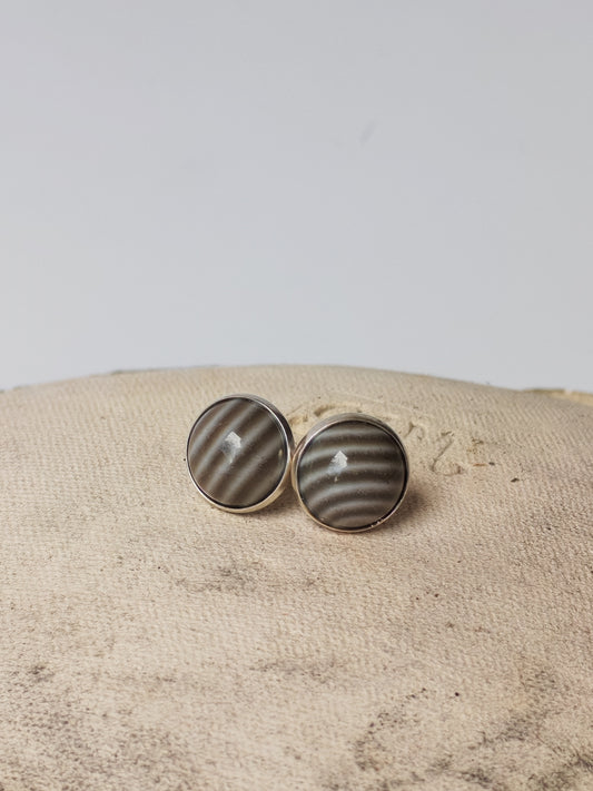 Striped Flint Stud Earrings | Natural Polish Stone