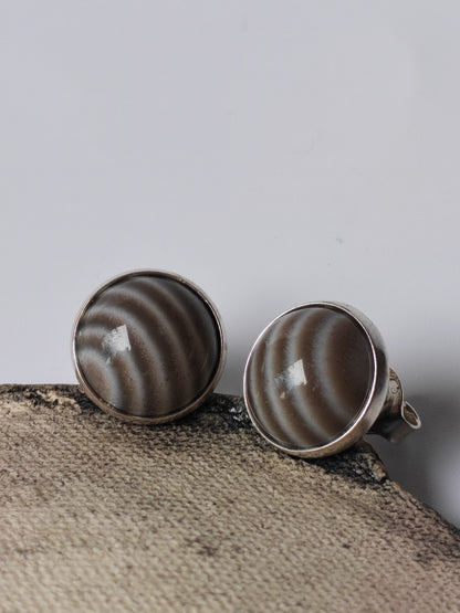 Striped Flint Stud Earrings | Natural Polish Stone