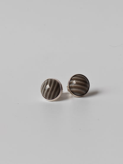 Striped Flint Stud Earrings | Natural Polish Stone