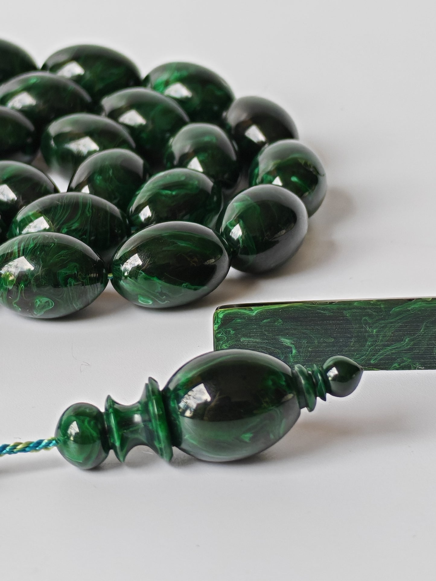 Rare Green Bakelite Tasbih – 35 Beads | Crafted by Ata Jaf