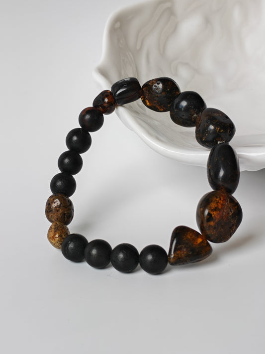 Raw Baltic Amber Bracelet | Irregular Beads with Natural Debris