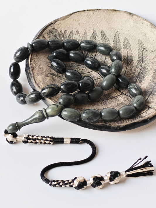 Vintage Bakelite Misbah "Chernobyl" – 33 Gradient Olive Beads