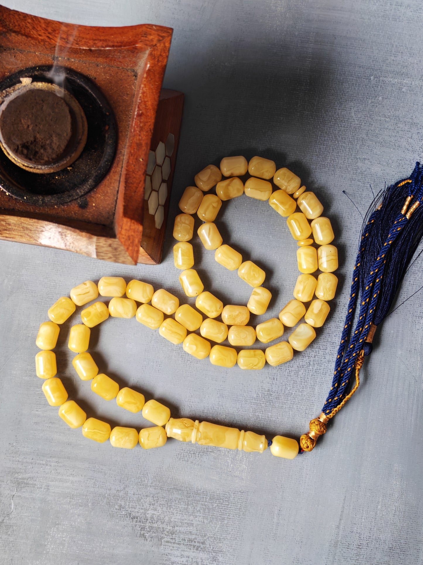 Natural Amber Barrel Shape Butterscotch Rosary 57 Beads + 1 Spare