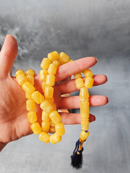 Natural Amber Barrel Shape Butterscotch Rosary 57 Beads + 1 Spare