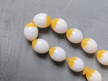 Mahjong Domino Bakelite + Polyester Half Glittering Yellow & Half White Rosary 33 beads