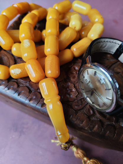 Vintage Natural Aged Barrel Shaped Honey Amber Rosary 41 Beads