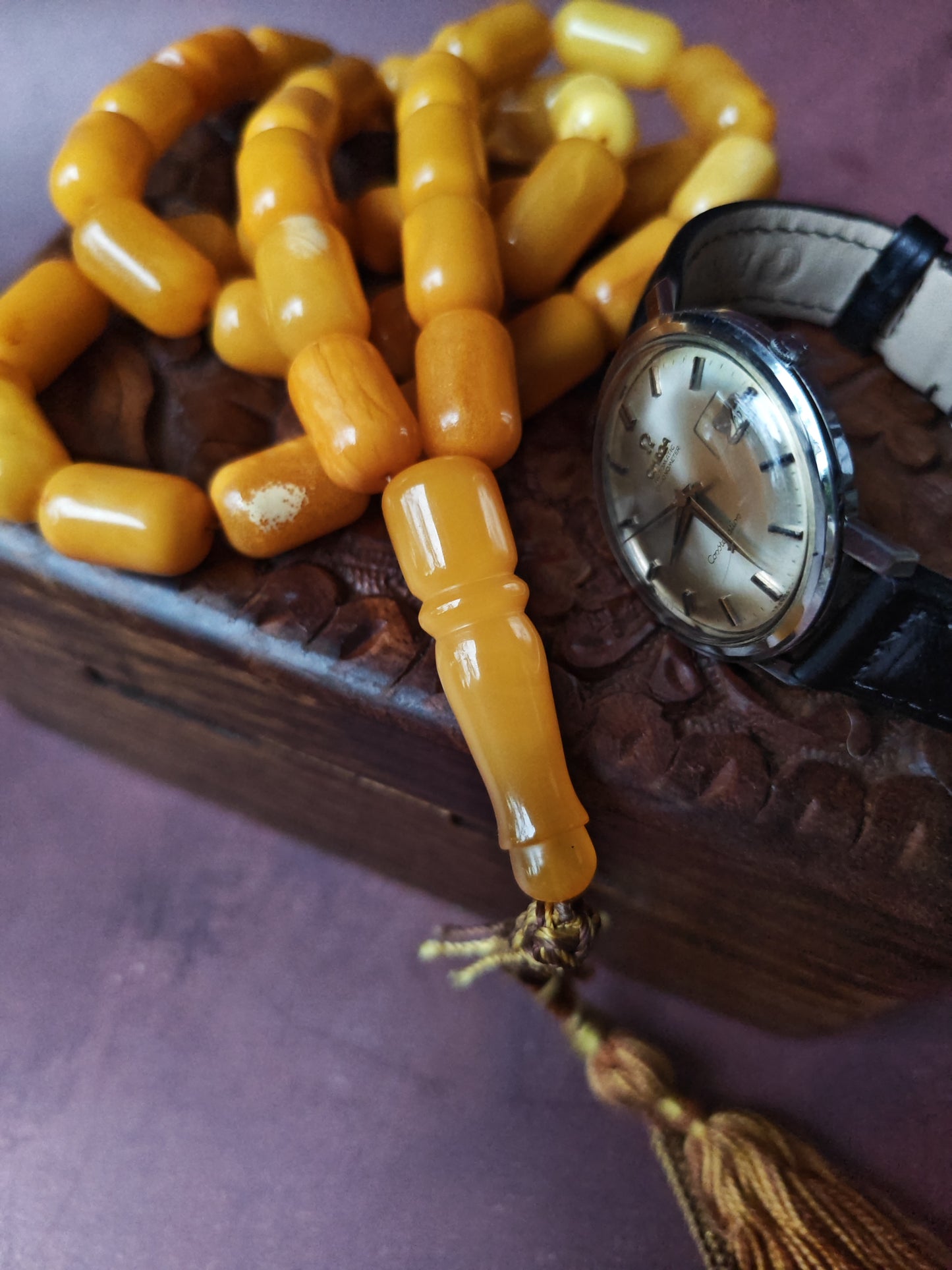 Vintage Natural Aged Barrel Shaped Honey Amber Rosary 41 Beads