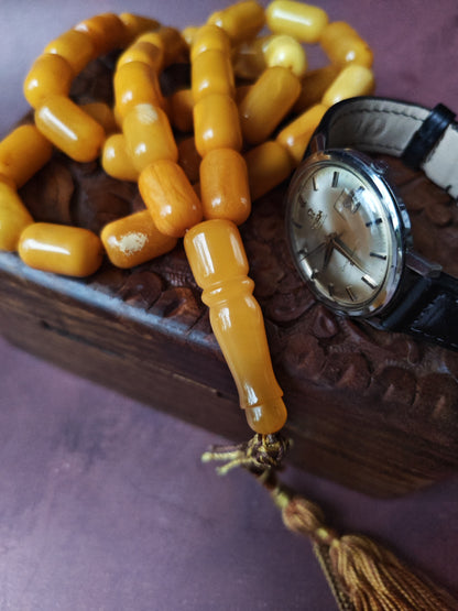 Vintage Natural Aged Barrel Shaped Honey Amber Rosary 41 Beads