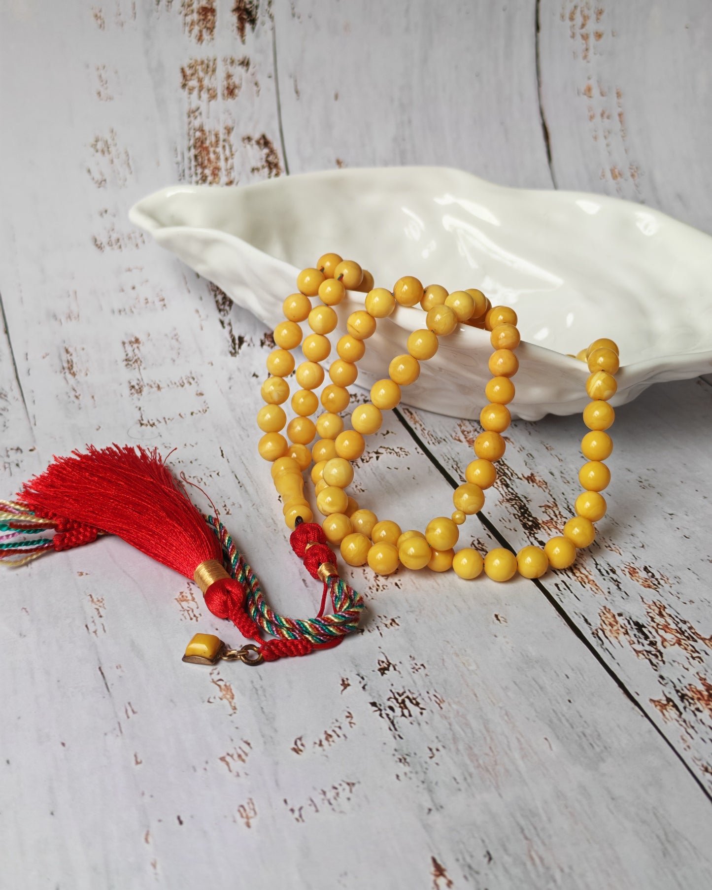 Aged Royal White Baltic Amber Tasbih with Certificate 99 Beads