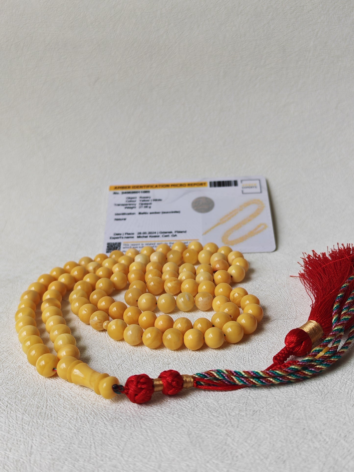 Aged Royal White Baltic Amber Tasbih with Certificate 99 Beads