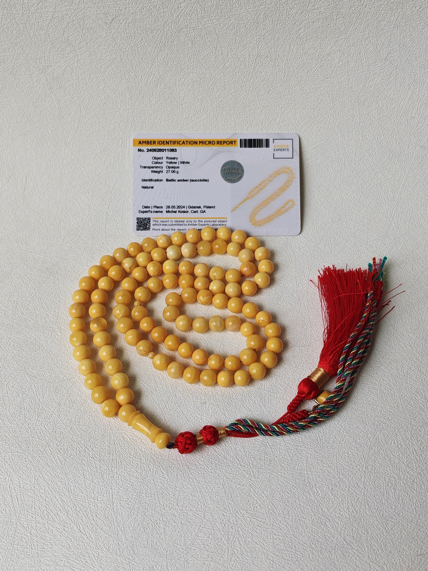 Aged Royal White Baltic Amber Tasbih with Certificate 99 Beads