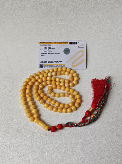 Aged Royal White Baltic Amber Tasbih with Certificate 99 Beads